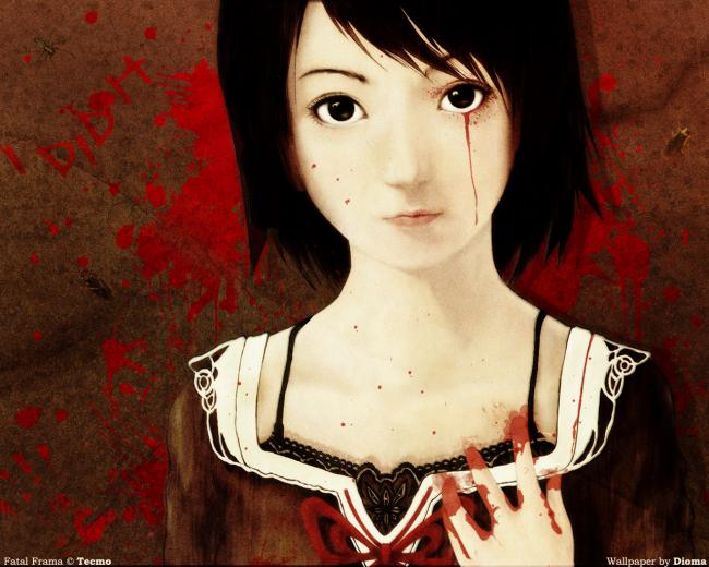 creepy, anime, girl, blood